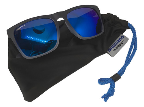 Óculos De Sol Shimano Abyss Azul Polarizado Armação Preta E Branca Lente Azul Polarizada
