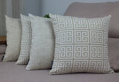 Kit 4 Capas Almofada Jacquard Full Labirinto + Riscos Bege