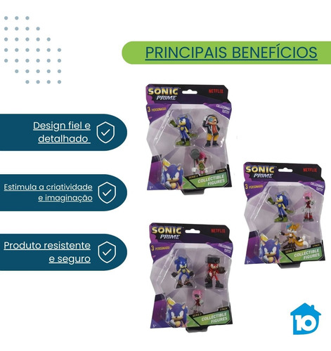 Kit Com 3 Bonecos Sonic Prime Colecionáveis Netflix Sortidos