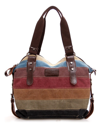 Bolso De Lona A Rayas Retro Para Mujer, Versión Coreana