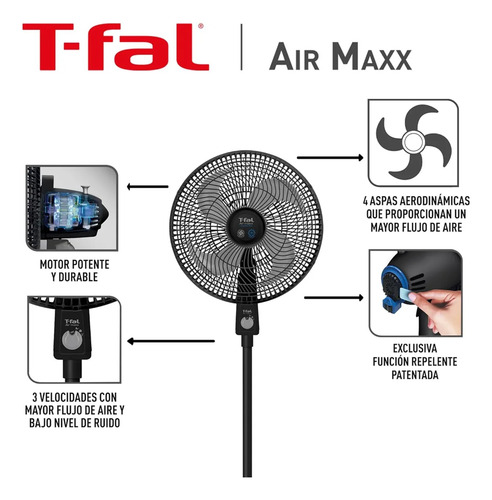 Ventilador Piso Pie Pedestal T-fal 4 Asp Silencioso Ve3171x0