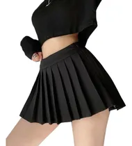 Comprar Falda Tableada Negra Mini Casual Corta Plisada