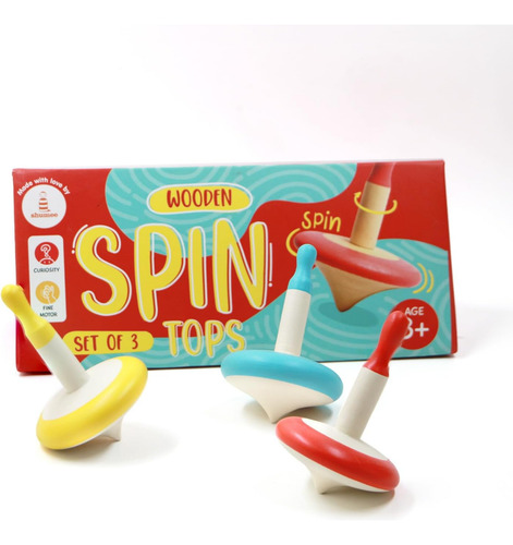 Shumee Juego De 3 Peonzas De Madera Hechas A Mano (rojo, ...