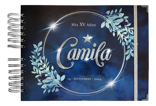 Libro De Firmas Xv Años 19x26cm + Mod. Azul Plata 04