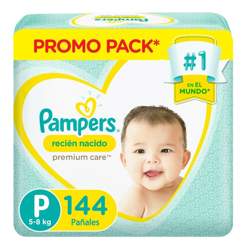 4 Paquete Pañales Pampers Premium Care 144 Unidades Talla P