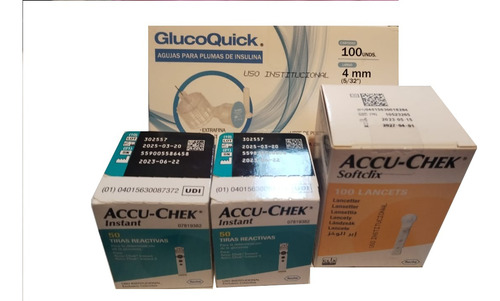 100 Tiras Accu Chek Instant + 100 Lancetas + 100 Agujas