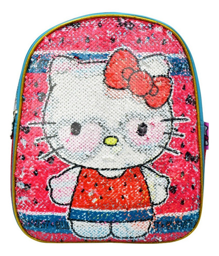 Mochila Hello Kitty Sandia Lentejuela Reversible Kinder Ruz