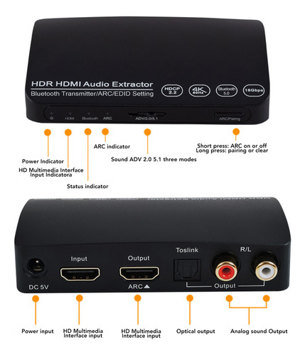 Extractor De Audio Bluetooth 4k 60hz Hdr Synchronous Arc