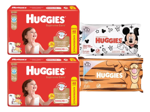 2 Pack Huggies Supreme Care + 2 Toallitas Humedas X48u