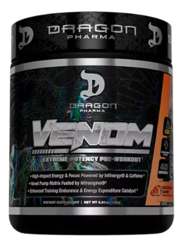 Suplemento en polvo Dragon Pharma  Venom aminoácidos/termogênico sabor durazno acido en pote de 164g 40 un