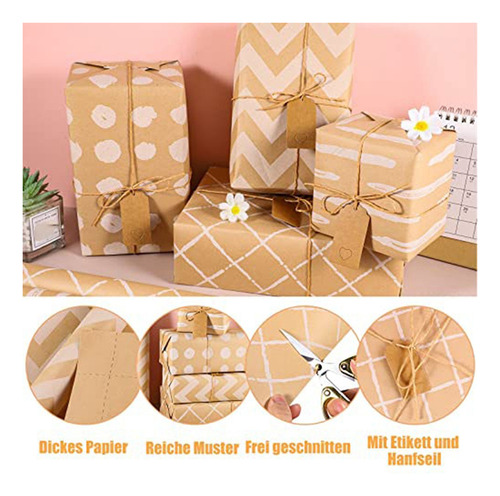 Juego De 4 Rollos De Papel Para Envolver Regalos, 43 X 300 C