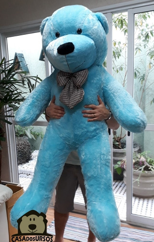 Urso Tedy Gigante Azul De Pelúcia Grande 80 Cm Casa Do Urso
