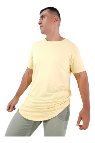 Camisetas Básicas Largas Para Hombre Con Cuello Redondo