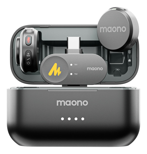 Maono Micrófono de lavalier inalámbrico con USB C, microfono inalambrico para celular/Android/tableta, micrófono de solapa inalámbrico Wave T5 para grabación, podcast, vlog