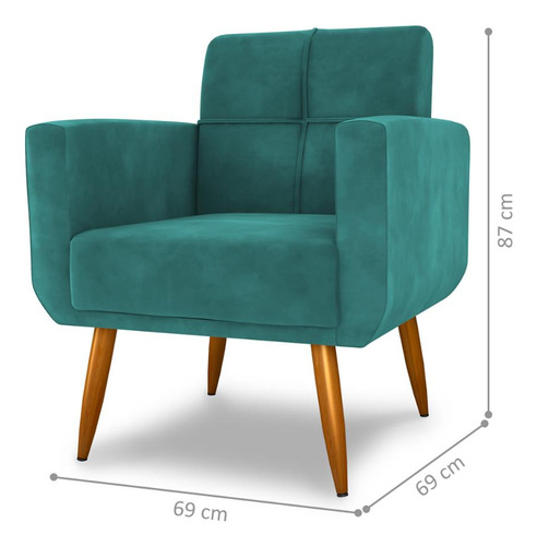 Conjunto Poltrona Puff Decorativos Miller Veludo Verde Menta
