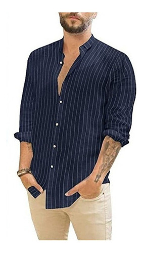 Camisa Cuello Hombre Casual Manga Larga Raya