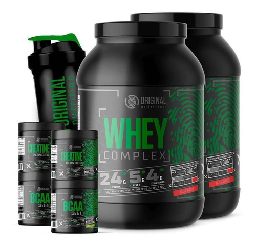 Kit Whey Complex Morango, Bcaa, Creatina E Copo On 7 Itens