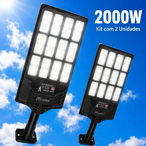 Kit 2 2000w Luminaria Poste Solar Potente Com Sensor