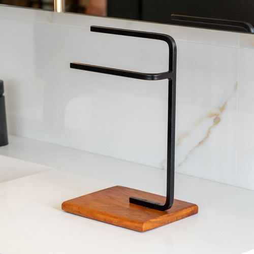 Porta Toalha Pia Bancada Lavabo Duplo Aço Preto C/pé Peroba