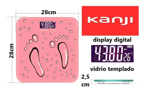 Imagen 3 de 6 de Balanza Digital Kanji Hasta 180kg De Baño Kjh-2015 Azul Rosa