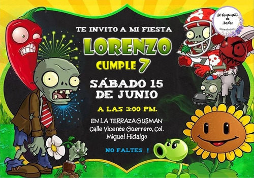 Invitacion Impresa Personalizada X40 Plantas Vs Zombies 9x14