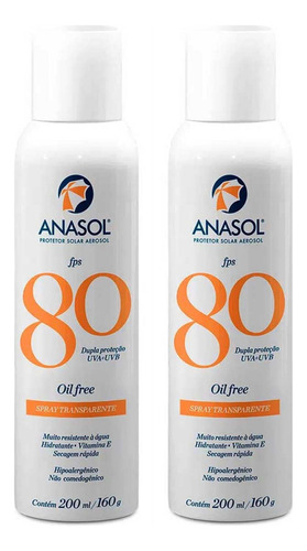 2 Protetor Solar Aerosol Transparente Fps80 200ml - Anasol