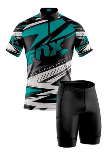 Conjunto Camisa E Bermuda Ciclismo Fox Shox Preto E Azul