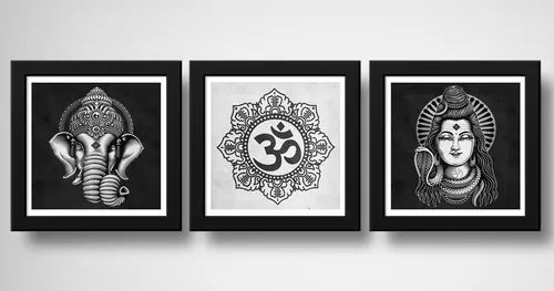 comprar Set 3 Cuadros Hindu Ganesha Om Shiva Lotus Yoga Meditacion