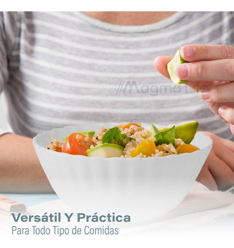MAGMA LIFE Vajilla de Opal Olas 6 personas (18 Piezas),Juego de Platos de Ultra Alta Resistencia: 6 Extendidos, 6 para Postre y 6 Hondos, para Microondas y Lavavajillas, Antibacterial, Fácil de Limpia
