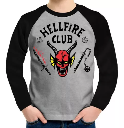 camiseta manga longa stranger things heel fire club