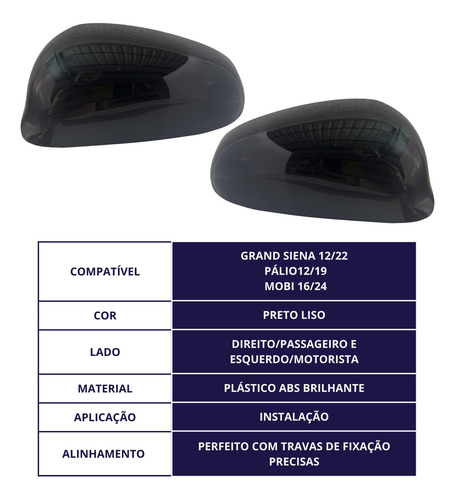 Par Capa Retrovisor Palio 12/19 Mod Original Preto Liso