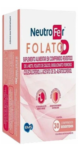 Suplemento Alimentar Ems Neutrofer Folato D 30 Comprimidos