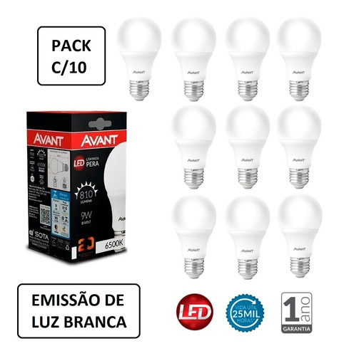 Kit 10 Lâmpada Led 9w Bulbo Soquete E27 Bivolt Casa Comércio