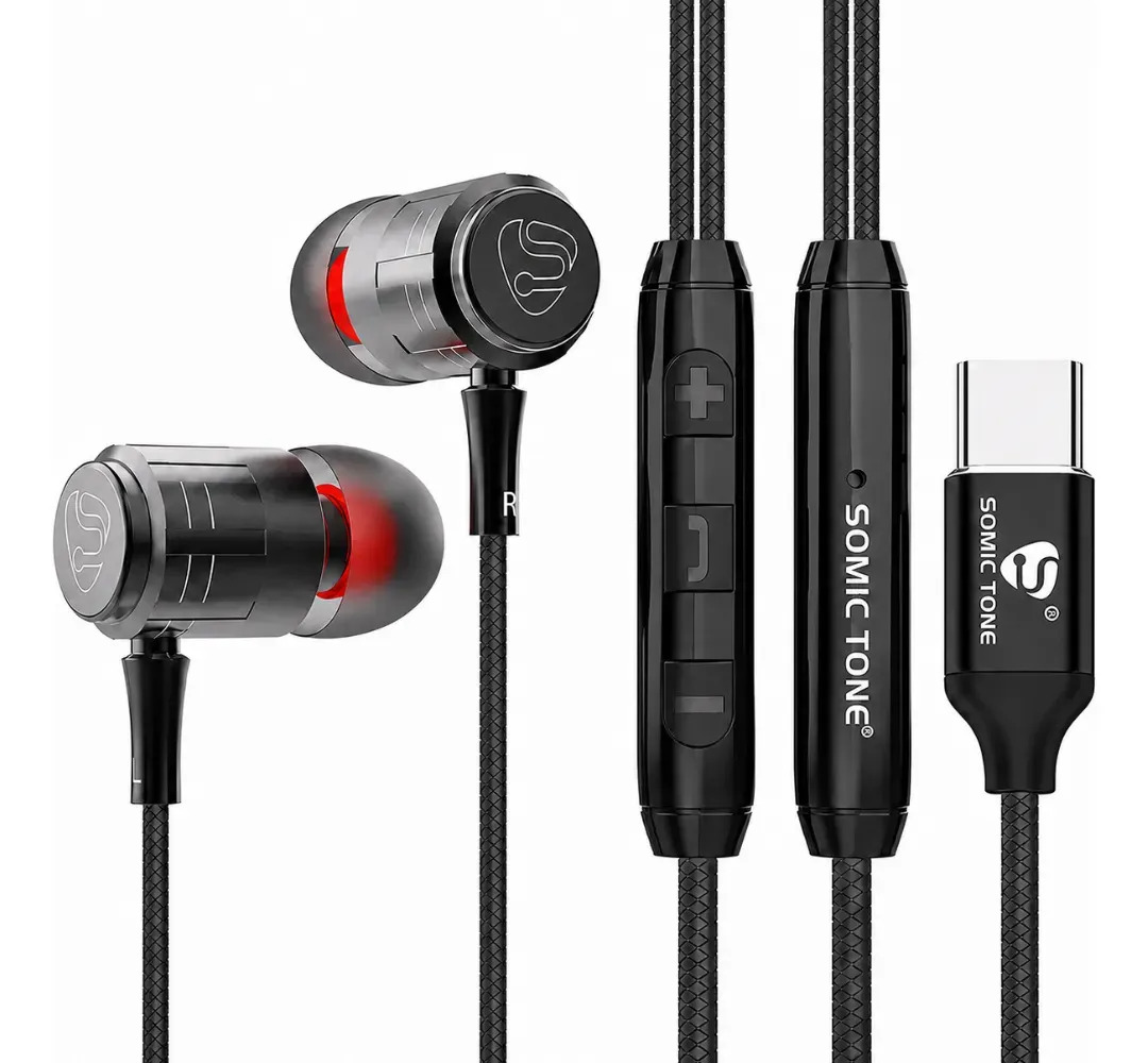 Fone De Ouvido Super Bass Usb C Graves Profundos Reforçado Cor Preto