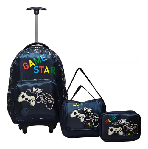 Kit Mochila Meninos Gamer Star Jogos Juvenil Rodinhas Tam G