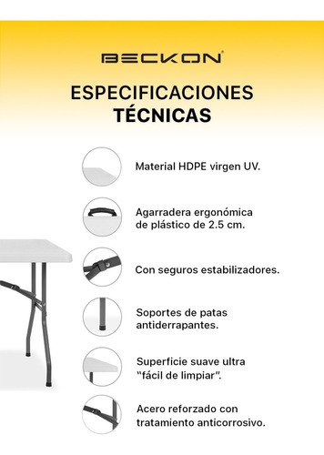 Imagen 3 de 10 de Mesa Portatil Hdpe Para Jardín Exterior Beckon 1.8m