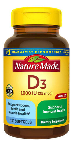 Vitamina D3 1000 Iu 25mcg 180 Cápsulas,nature Made Americano