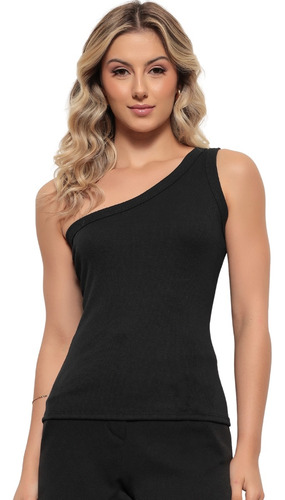 Blusa Blusinha Canelada Gola Redonda Ombro Único Cores