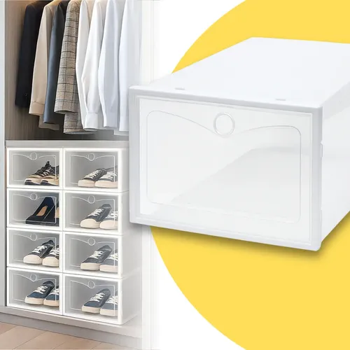 Kit 6 Caixas Transparente Organizadora Guardar Sapato Tênis Branco