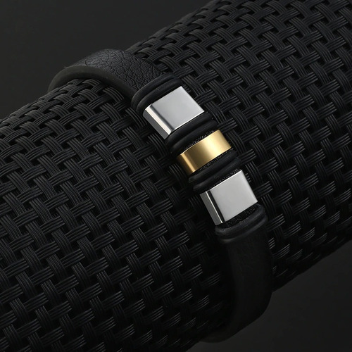 Manilla Pulsera Brazalete Acero Inoxidable Cuero Para Hombre