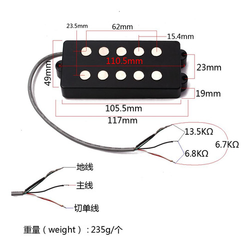 5 Cuerdas Double Coil Pickup Guitar Pickup Bridge Negro