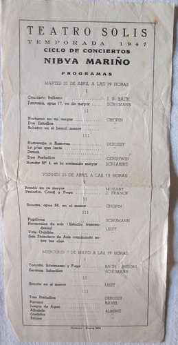 Antiguo Programa Teatro Solis Nibya Mariño 1947