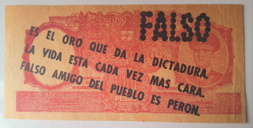 Billete Falso Propaganda Política Peron Es El Oro Dictadura