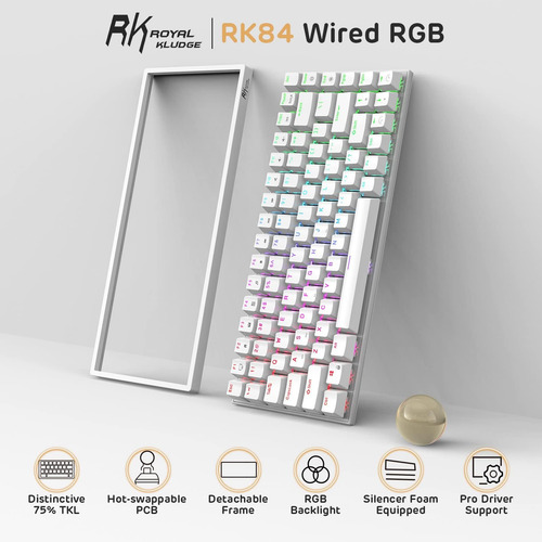 Rk Royal Kludge Rk84 Wired Rgb 75% Hot Mechanical Keyboard,