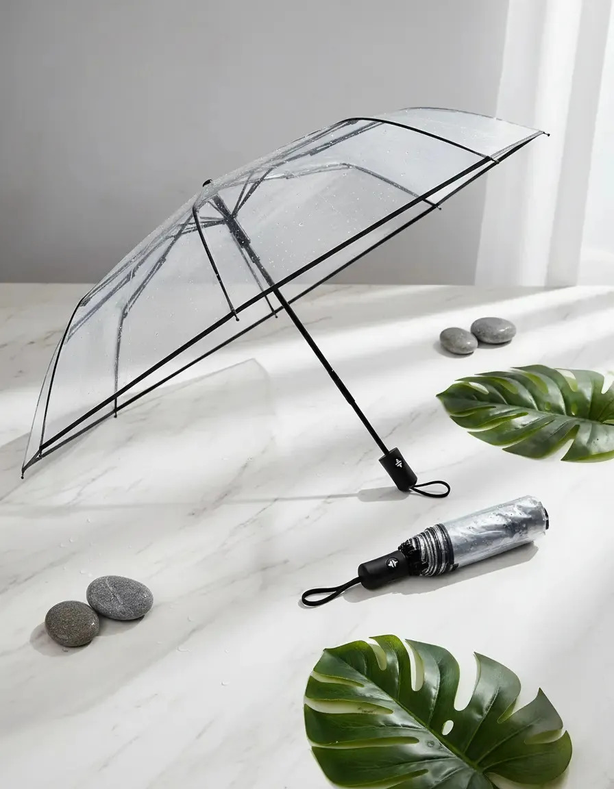 Guarda-chuva transparente Guarda-chuva dobrável Guarda-chuva automático Cor preto