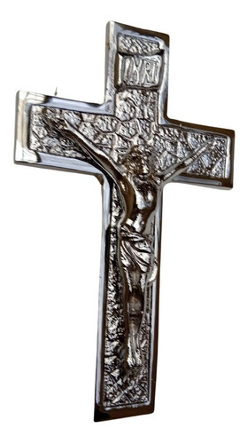 Cruz Labrada Con Cristo Bronce Cromado 20cm Ancha