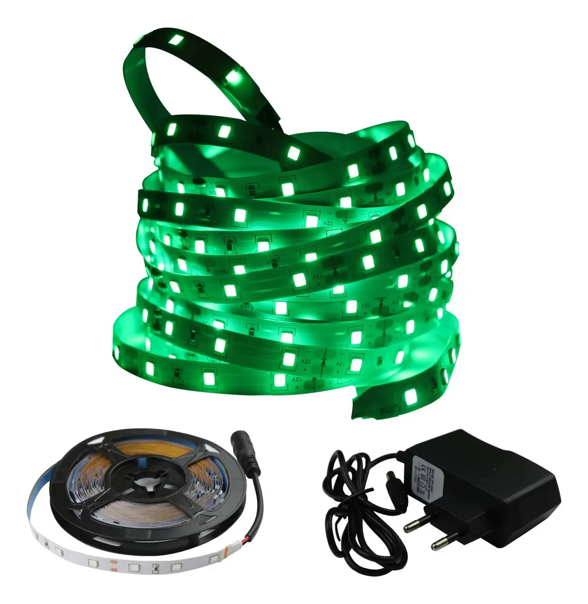 Fita Led 3528 5m 60 Leds/m 300 Leds Ip20 12v P4 Dupla Face Luz Verde