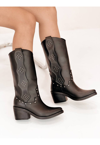 Botas Texanas Mujer Cuero Caña Media Estribos Tachas Rouse
