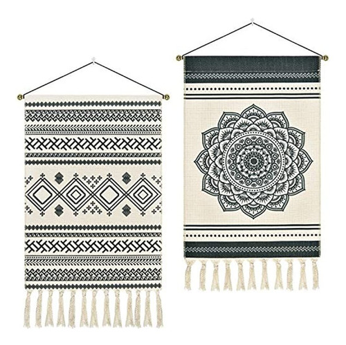 2 Piezas Tapiz Tejido De Macramé Tapices De Mandala Bohemio 