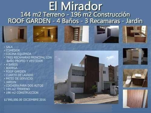 El Mirador, T.144 M2, C.196 M2, 3 Recámaras, Roof Garden..